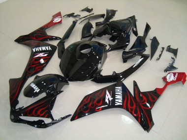 Glänzend Schwarz Flamme Yamaha R1 2007-2008 Verkleidungen