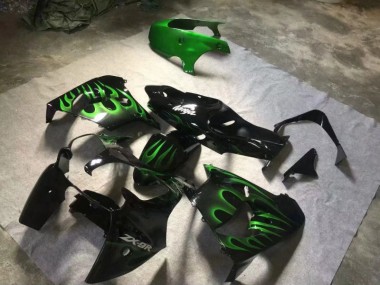 Glänzend Schwarze Grüne Flamme Kawasaki ZX9R 2000-2001 Verkleidungen