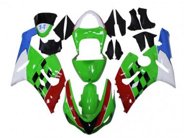 Grün Rot Weiß Blau Kawasaki ZX6R 2005-2006 Verkleidungen