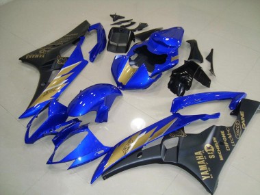 Schwarz Blau mit Gold Aufkleber Yamaha R6 2006-2007 Verkleidungen