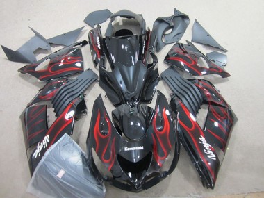 Schwarz rote Flamme Ninja Kawasaki ZX14R ZZR 1400 2006-2011 Verkleidungen