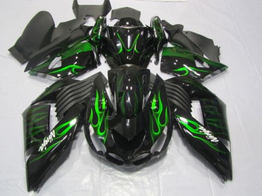 Schwarze Grüne Flamme Ninja Kawasaki ZX14R ZZR 1400 2006-2011 Verkleidungen