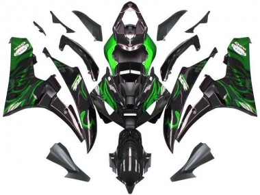Schwarze Grüne Flamme Yamaha R6 2006-2007 Verkleidungen