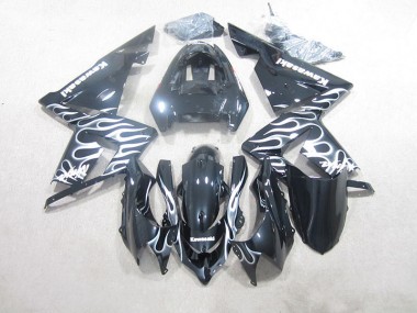 Schwarze Weiße Flamme Kawasaki ZX10R 2003-2005 Verkleidungen