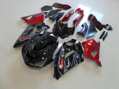 Schwarze und rote Silberflamme Kawasaki ZX14R ZZR 1400 2006-2011 Verkleidungen